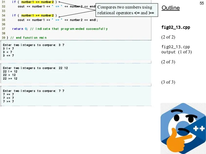 Outline fig02_13.cpp (2 of 2) fig02_13.cpp output (1 of 3) (2 of 3) (3 of 3)