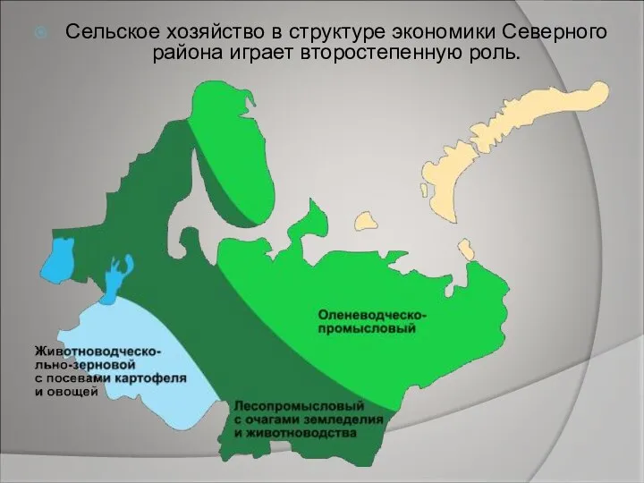 Сельское хозяйство в структуре экономики Северного района играет второстепенную роль.