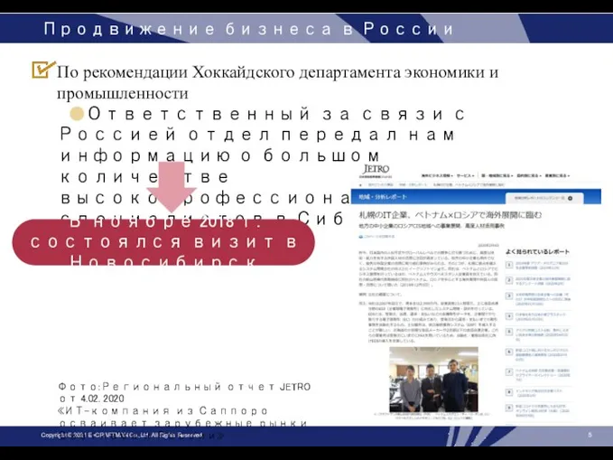 Продвижение бизнеса в России В ноябре 2018 г. состоялся визит в Новосибирск