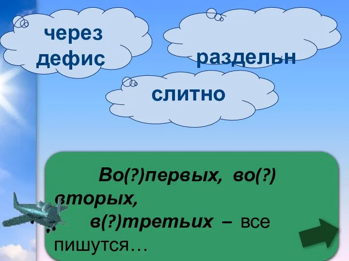 Во(?)первых, во(?)вторых, в(?)третьих – все пишутся… раздельно через дефис слитно