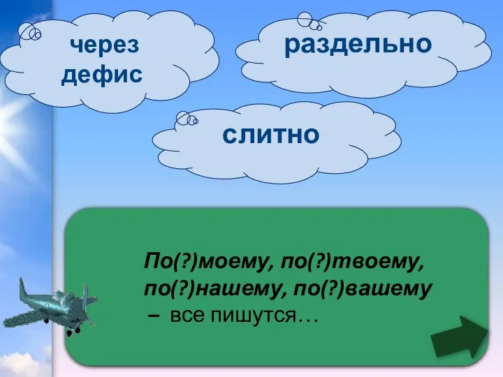 По(?)моему, по(?)твоему, по(?)нашему, по(?)вашему – все пишутся… раздельно через дефис слитно