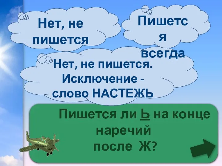 Пишется ли Ь на конце наречий после Ж? Нет, не пишется. Исключение