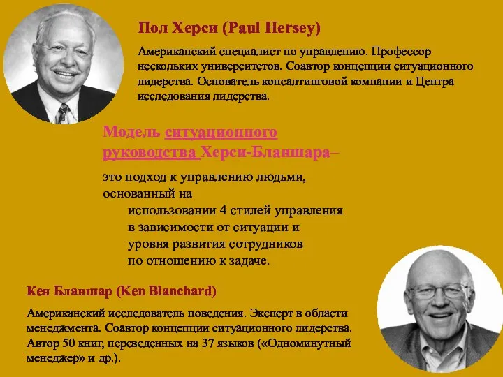 Пол Херси (Paul Hersey) Американский специалист по управлению. Профессор нескольких университетов. Соавтор