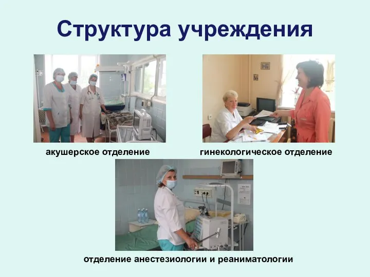 Структура учреждения акушерское отделение гинекологическое отделение отделение анестезиологии и реаниматологии