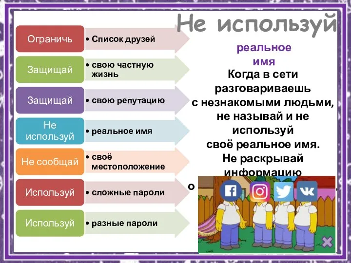 реальное имя Когда в сети разговариваешь с незнакомыми людьми, не называй и