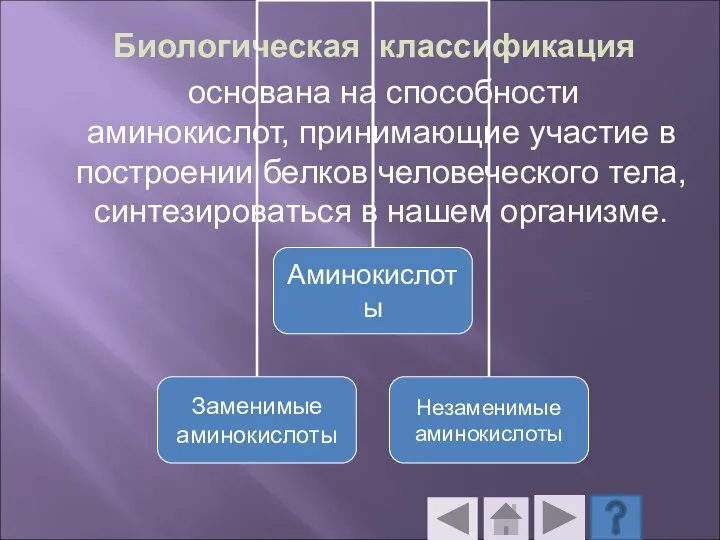 Биологическая классификация основана на способности аминокислот, принимающие участие в построении белков человеческого