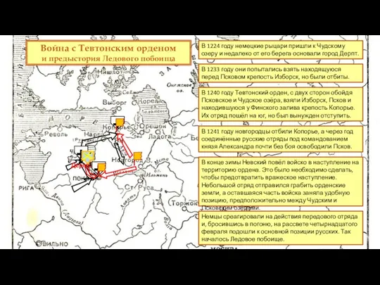 + + + В 1224 году немецкие рыцари пришли к Чудскому озеру