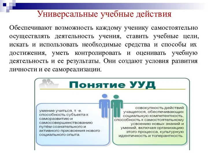 Универсальные учебные действия Обеспечивают возможность каждому ученику самостоятельно осуществлять деятельность учения, ставить