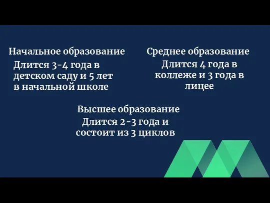 Длится 3-4 года в детском саду и 5 лет в начальной школе