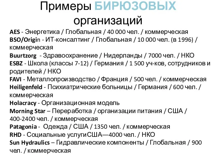 Примеры БИРЮЗОВЫХ организаций AES - Энергетика / Глобальная / 40 000 чел.