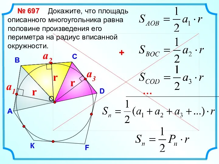 D В С Докажите, что площадь описанного многоугольника равна половине произведения его