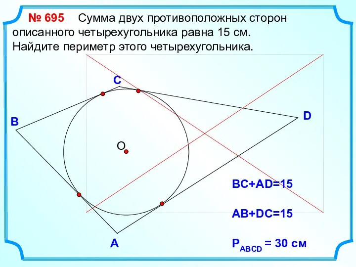 D В С Сумма двух противоположных сторон описанного четырехугольника равна 15 см.