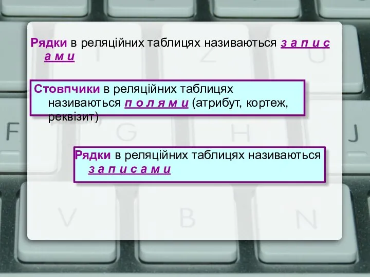 Рядки в реляційних таблицях називаються з а п и с а м