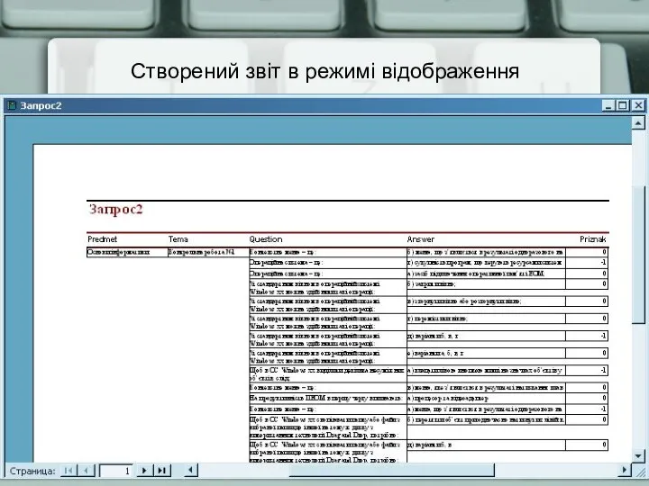 Створений звіт в режимі відображення