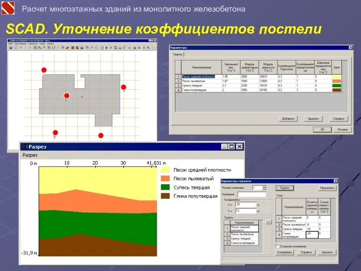 Расчет многоэтажных зданий из монолитного железобетона SCAD. Уточнение коэффициентов постели