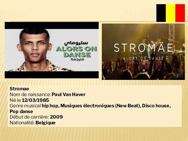 Stromae Nom de naissance: Paul Van Haver Né le 12/03/1985 Genre musical