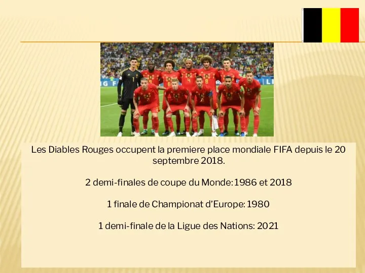 Les Diables Rouges occupent la premiere place mondiale FIFA depuis le 20