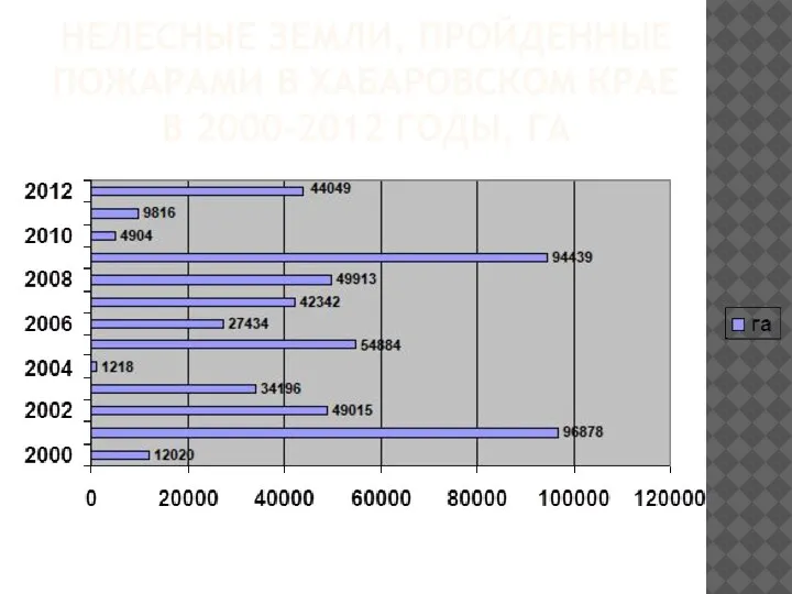 НЕЛЕСНЫЕ ЗЕМЛИ, ПРОЙДЕННЫЕ ПОЖАРАМИ В ХАБАРОВСКОМ КРАЕ В 2000-2012 ГОДЫ, ГА