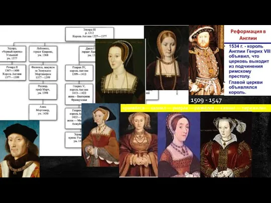 1509 - 1547 «развёлся — казнил — умерла — развёлся — казнил — пережила».