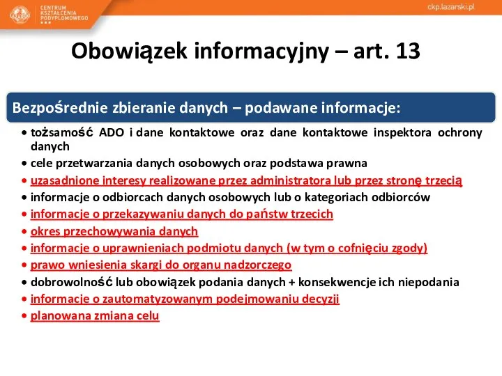 Obowiązek informacyjny – art. 13