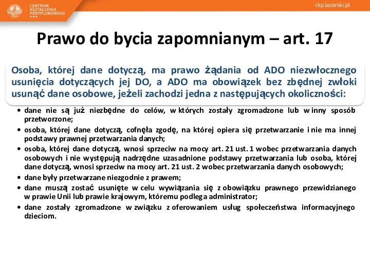 Prawo do bycia zapomnianym – art. 17