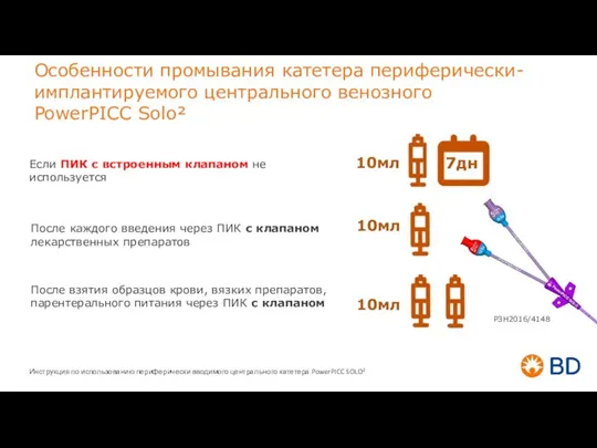 Особенности промывания катетера периферически-имплантируемого центрального венозного PowerPICC Solo² Если ПИК с встроенным