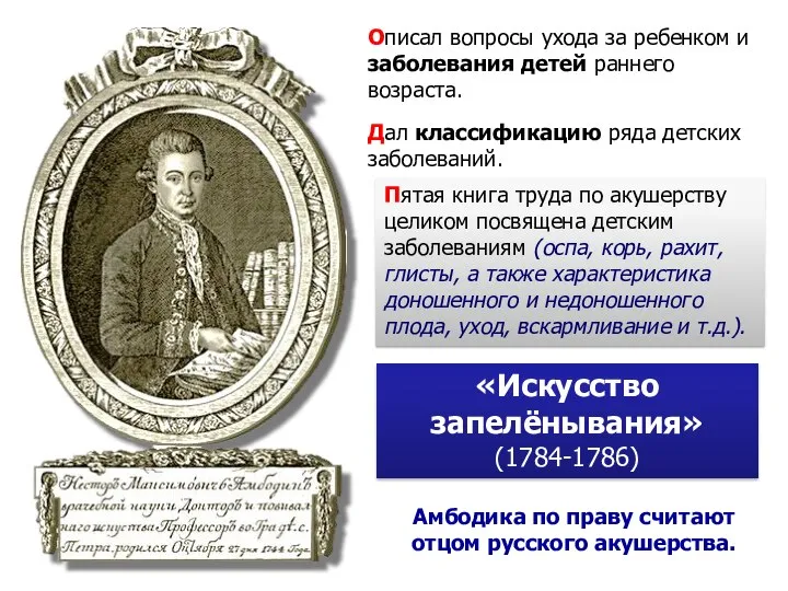 Описал вопросы ухода за ребенком и заболевания детей раннего возраста. Дал классификацию