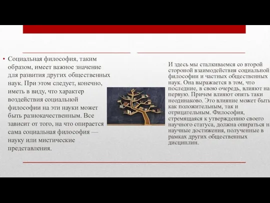 Социальная философия, таким образом, имеет важное значение для развития других общественных наук.