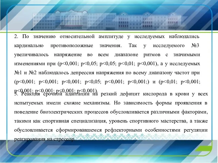 2. По значению относительной амплитуде у исследуемых наблюдались кардинально противоположные значения. Так