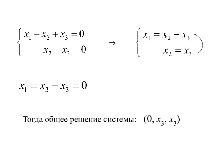 ⇒ Тогда общее решение системы: (0, х3, х3)