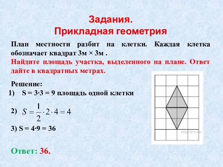 План местности разбит на клетки. Каждая клетка обозначает квадрат 3м × 3м