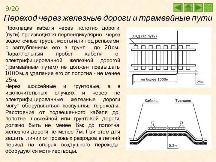 Переход через железные дороги и трамвайные пути Прокладка кабеля через полотно дороги