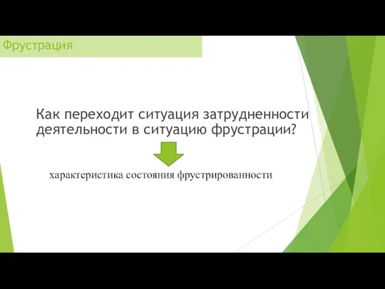 Фрустрация Как переходит ситуация затрудненности деятельности в ситуацию фрустрации? характеристика состояния фрустрированности