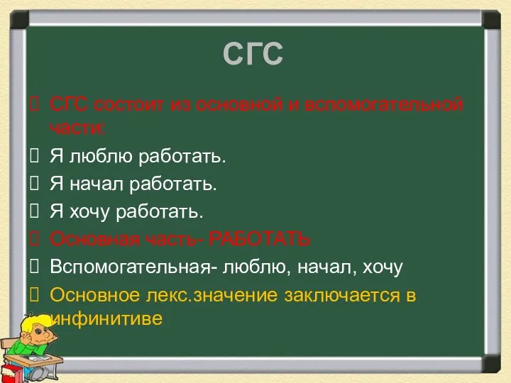 СГС СГС состоит из основной и вспомогательной части: Я люблю работать. Я