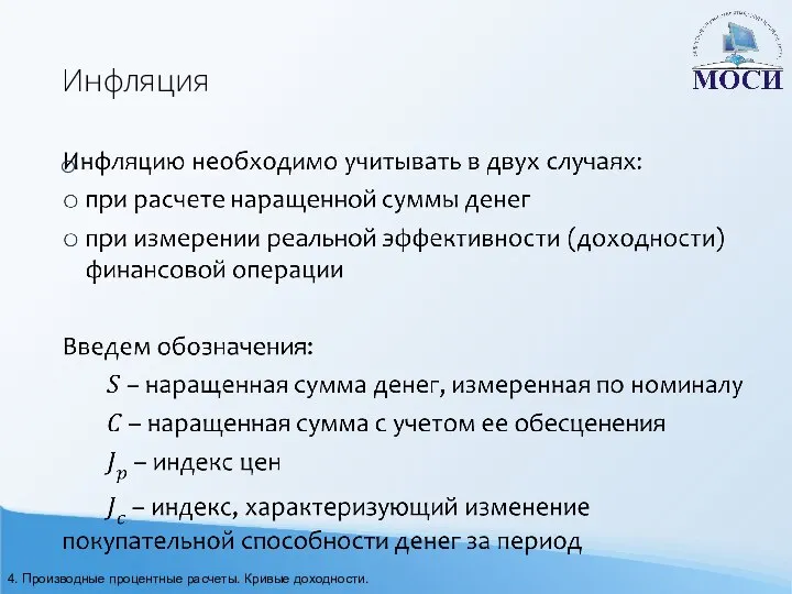 Инфляция 4. Производные процентные расчеты. Кривые доходности.