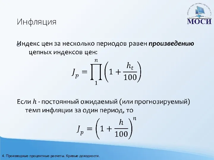 Инфляция 4. Производные процентные расчеты. Кривые доходности.