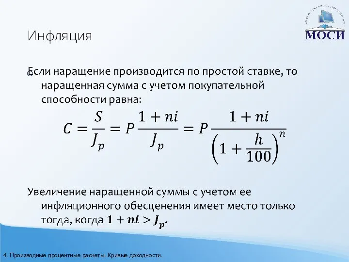 Инфляция 4. Производные процентные расчеты. Кривые доходности.