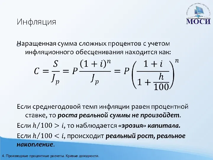 Инфляция 4. Производные процентные расчеты. Кривые доходности.