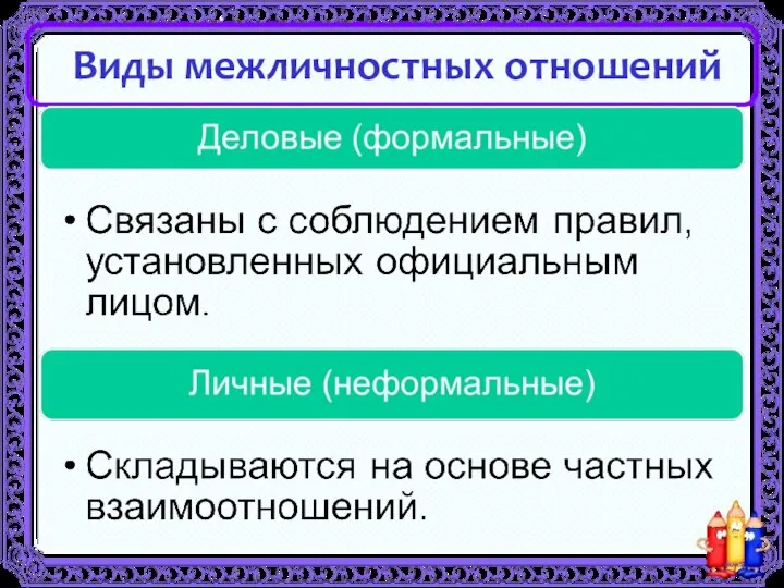 Виды межличностных отношений