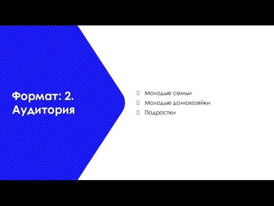 Формат: 2. Аудитория Молодые семьи Молодые домохозяйки Подростки