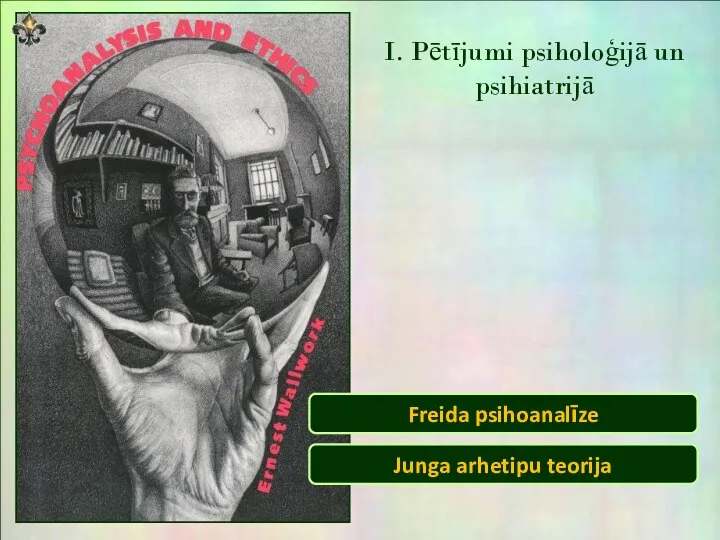 I. Pētījumi psiholoģijā un psihiatrijā Freida psihoanalīze Junga arhetipu teorija