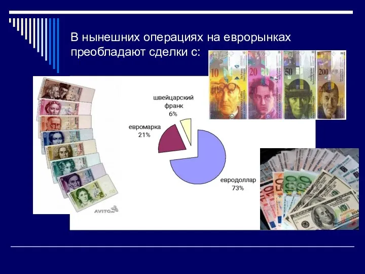 В нынешних операциях на еврорынках преобладают сделки с: