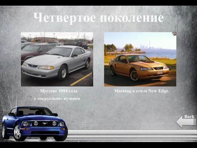 Четвертое поколение Back Мустанг 1994 года с «округлым» кузовом Mustang в стиле New Edge.