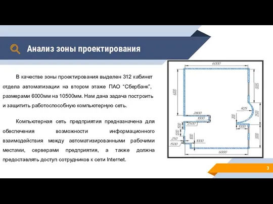 Анализ зоны проектирования В качестве зоны проектирования выделен 312 кабинет отдела автоматизации