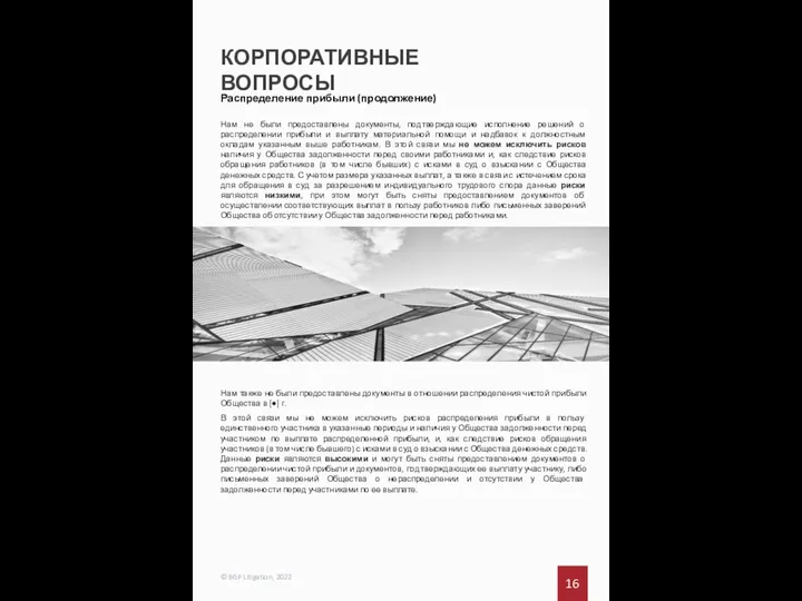 КОРПОРАТИВНЫЕ ВОПРОСЫ 16 © BGP Litigation, 2022 Распределение прибыли (продолжение) Нам не