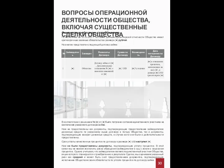 ВОПРОСЫ ОПЕРАЦИОННОЙ ДЕЯТЕЛЬНОСТИ ОБЩЕСТВА, ВКЛЮЧАЯ СУЩЕСТВЕННЫЕ СДЕЛКИ ОБЩЕСТВА 30 Финансовые обязательства Общества