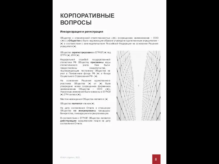 КОРПОРАТИВНЫЕ ВОПРОСЫ 8 © BGP Litigation, 2022 Общество зарегистрировано в ЕГРЮЛ [●]