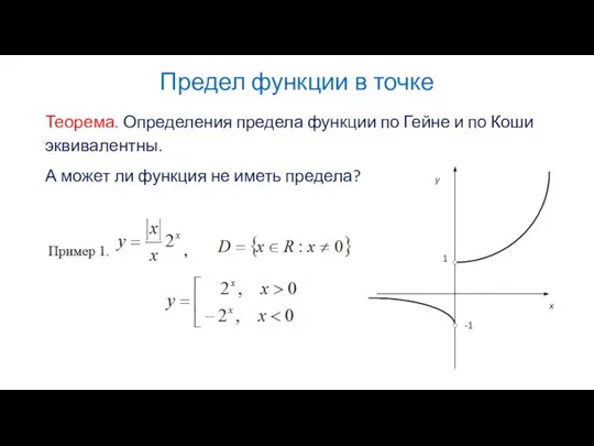 Предел функции в точке Теорема. Определения предела функции по Гейне и по