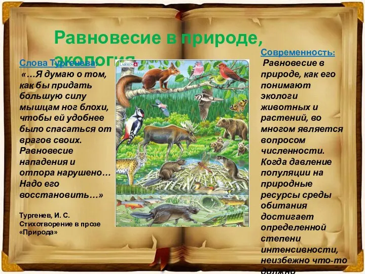 Равновесие в природе, экология Слова Тургенева: «…Я думаю о том, как бы