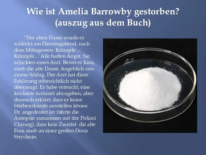 Wie ist Amelia Barrowby gestorben? (auszug aus dem Buch) "Der alten Dame